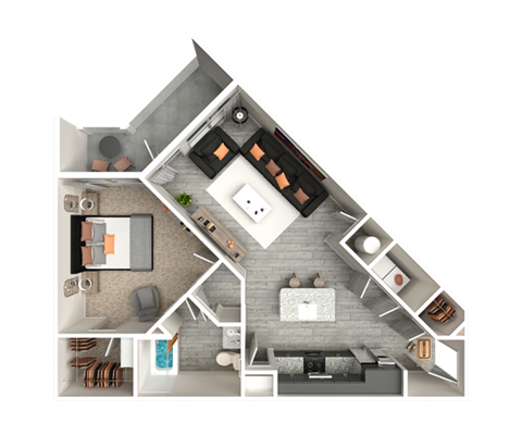Floor plan for 1 bed, 1 bath, 871 sqft